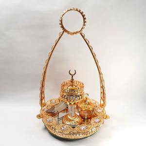 Porte-encens arabe décoration de la maison élégant sculpté en forme incroyable motif doré brûleur d'encens en métal bureau Style moyen-orient - Product Image 4