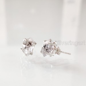 Bijoux en pierre brute, boucles d'oreilles pour femmes, diamant brut Herkimer naturel, boucles d'oreilles à clous, pierre de naissance, Noël, boucles d'oreilles en argent sterling 925 - Product Image 5