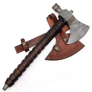 Wholesale Customized Damascus Hunting Hatchet <b>Axe</b> Premium Quality OEM ODM Service Hand Forged <b>Wood</b> Handle with Leather Sheath - Product Image 2