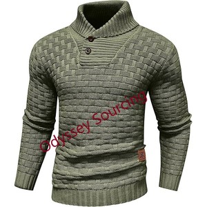 Pull à col châle d'hiver pour homme 100% coton Logo avant Anti-froissement Anti-boulochage Manches longues Confort décontracté - Product Image 4