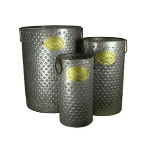 Ensemble de pots de fleurs de jardinière de décoration de jardin en métal galvanisé rond gaufré pour application extérieure et domestique - Product Image 5