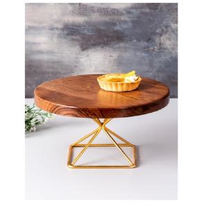 Support de service à gâteau en bois avec pied en métal Support de support de gâteau en bois de manguier pour une utilisation de table au prix le plus bas - Product Image 5