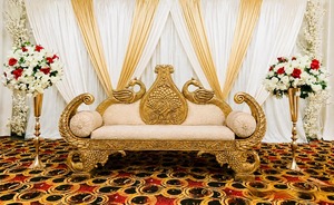 Canapé de scène de luxe en or blanc pour mariés, avec sculpture de paon, causeuse Maharaja pour couple, pour décoration de mariage et d'événements, canapé de mariage - Product Image 5