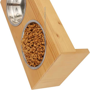 Elevated Wooden Dog <b>Slow</b> <b>Feeder</b> Double Stainless Steel Bowls Polished Raised Stand for Pet Food Water Great Business Gift - Product Image 1