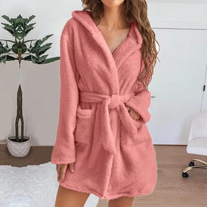Hiver Femmes Peignoir Fluffy Plush Pyjamas Ladies Sexy Hooded Dressing Solid Color Gown Warm Bathrobe Female loungewear - Product Image 2