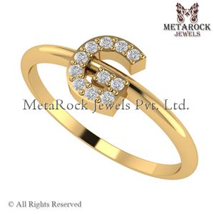 Sólido 14K oro amarillo G inicial anillo Pave diamante joyería hecha a mano A a Z minimalista letras anillo oro diamante joyería G anillo - Product Image 2