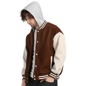 Chaquetas de béisbol de lana con estilo más vendidas para hombres Varsity Winter Wear con capucha extraíble y cuello alto - Product Image 3