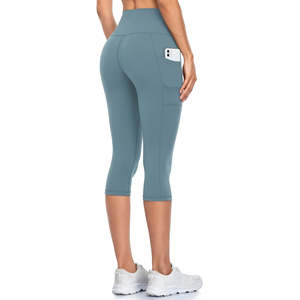 Pantalons de sport pour femmes, taille mi-haute, motif uni, leggings de yoga, taille élastique, extensible, vêtements de travail - Product Image 3