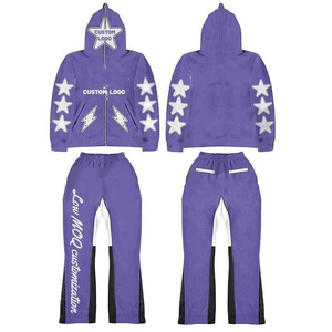 Conjunto de sudadera con capucha y pantalones de chándal de alta calidad, pantalón acampanado de sudor personalizado, chándal de lavado ácido, chándal Vintage con cremallera para hombres - Product Image 2