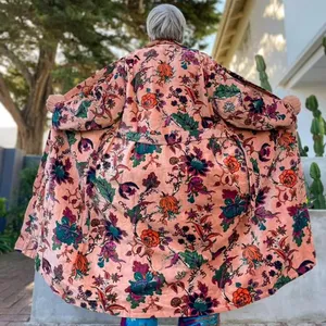 Kimono de abrigo largo de invierno de terciopelo multicolor indio para mujer, Kimono largo de verano con estilo recién llegado