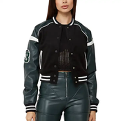 Nouvelle Collection Hiver/Automne 2023 : Veste Courte Style Universitaire en Laine, Streetwear, Broderie, Lettres Appliquées, Bordures Rayées, Chaînes Décoratives, Spandex