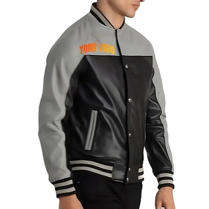 Veste de baseball d'hiver pour hommes avec broderie Letterman Bomber Coat avec manches en cuir Vente en gros - Product Image 1