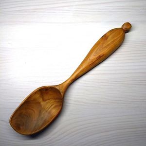 Cuillère en bois de hêtre massif naturel, faite à la main, personnalisée, impressionnante, à manche court, pour la cuisine, les restaurants et les hôtels - Product Image 5