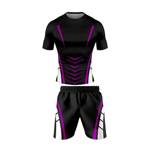 Men's Rash Guard and Shorts Set for BJJ MMA <b>Grappling</b> Training Lightweight Compression Quick Dry Comfortable Short Sleeve - Product Image 2