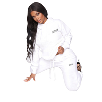 Conjunto Deportivo Unisex de Sudadera con Capucha Blanca de Invierno y Pantalones Jogger a Juego, Ropa Casual para Estar en Casa, 100% Algodón Antibacteriano de Alta Calidad