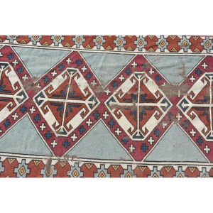 Alfombra turca étnica roja azul 2,6X7,7 pies de área grande Material de lana Patrón de retazos Látex para sala de estar Pasillo Alfombra de habitación de 10mm - Product Image 5