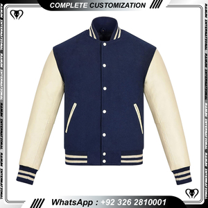 Venta al por mayor verde bordado parche chaqueta universitaria para hombres hombre Letterman Varsity chaquetas con piel de vaca manga de cuero para el invierno - Product Image 2