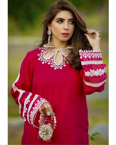 Salwar Kameez très vendu, robe indienne pakistanaise en georgette, broderie blanche, découpe GPU, tenue ethnique traditionnelle rouge - Product Image 4