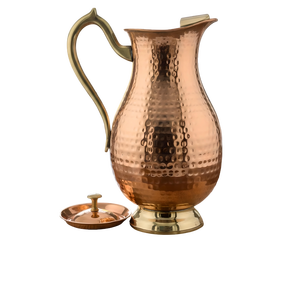 Jarra de Agua de Cobre Martillado con Asa y Tapa de Latón |   Jarra Artesanal con Acabado Vintage para Uso en el Hogar, Hoteles y Restaurantes - Product Image 1