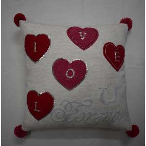 Housse de coussin décorative en coton brodé pour canapé et fauteuil, finition texturée riche, housse de coussin en coton brodé Love - Product Image 4