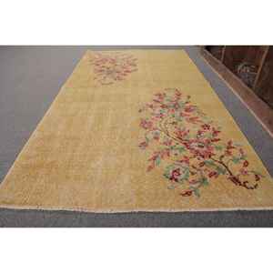 Alfombra turca Vintage de 3,5x6,6 pies, lana amarilla clásica, algas marinas, retazos de látex, área grande para adolescentes, diseño de pasillo rectangular - Product Image 2