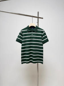 Tissu de velours tendance d'été pour polos et pour hommes et femmes Brodé à rayures Manches courtes 100% coton respirant - Product Image 4