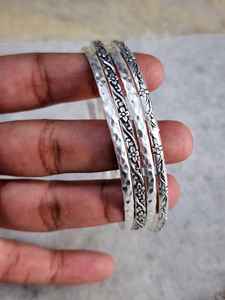 Vintage 4-Piece Flower Texture Vintage Bahamian Bracelet <b>Set</b> 925 Sterling Silver Plated Stackable Women's Gifts Christian - Product Image 3