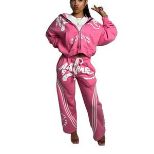 Survêtements pour femmes, style ample, avec fermeture éclair, ornés de strass usés, fabrication en usine, services OEM, vente en gros - Product Image 5