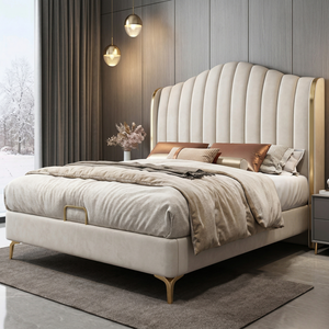 Lit en cuir véritable avec cadre en bois massif sur mesure OEM, facile à nettoyer, cuir mat, profil bas, taille <span class=keywords><strong>Queen</strong></span> - Product Image 2