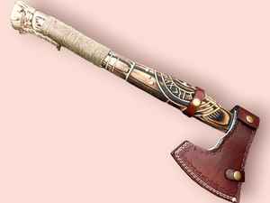 Hacha de batalla vikinga de Odin hecha a mano, mango grabado, hoja de acero de alto carbono, mango de palisandro, perfecto para acampar, hacha, acampar al aire libre - Product Image 6