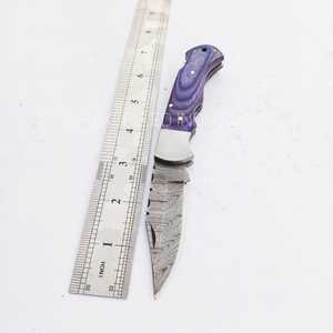 Cuchillo plegable multifuncional de Damasco hecho a mano con bloqueo trasero, cuchillo de bolsillo con mango de madera Pakka con Funda de cuero - Product Image 6