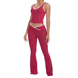 Conjunto de Yoga para Mujer, Top sin Mangas y Leggings de Cintura Alta con Corte Acampanado, Ropa Deportiva Elástica para Gimnasio y Entrenamiento, Conjunto Deportivo de Dos Piezas - Product Image 2