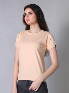Camiseta básica de media manga con cuello redondo estirable de primera calidad para mujer-Peach Canvas ODM Summer Supply - Product Image 5