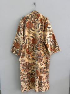 Robe kimono en velours et coton pour femmes, longue veste de style duster, manteau kimono floral - Product Image 4