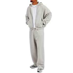 Survêtement deux pièces surdimensionné à fermeture éclair sur jambe large en coton éponge doux 350 g/m² Survêtement Streetwear pour hommes - Product Image 1