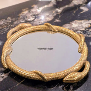 ถาดตกแต่งทรงแปลกตา ทำจากทองเหลือง ปรับแต่งได้ พร้อมหูจับ ผิวสัมฤทธิ์สีทองโบราณ สำหรับตกแต่งบ้าน - Product Image 3