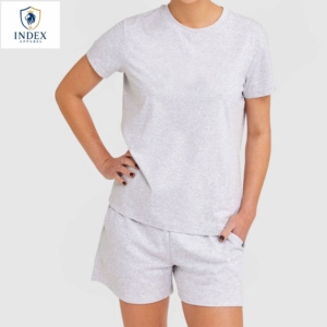 Conjunto de 2 Piezas para Mujer, Marca Index Apparel, Gris, Tejido de Algodón, Informal, Invernal, Transpirable, Estampado Digital, Manga Corta, Cuello Redondo - Product Image 1