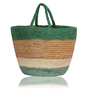 Sac fourre-tout en jute Tyntra en forme de seau, taille personnalisée, grand, vert beige, sac de plage, sac de shopping, avec poignée longue pour l'épaule - Product Image 1