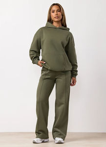 Ensemble sweat à capuche et pantalon de jogging en molleton olive pour femme, survêtement en coton mélangé doux idéal pour le salon de yoga en salle de sport ou pour un usage quotidien - Product Image 6