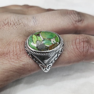 Anillo de exportación para hombre, cobre verde Natural, piedra preciosa turquesa, anillo de piedra natal de diciembre, joyería de fiesta árabe, anillo de Plata de Ley 925 - Product Image 1