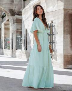 Alta Calidad recién llegados bohemio largo elegante cuello en V vacaciones media manga con escalonado verano Casual señoras Maxi vestido - Product Image 2