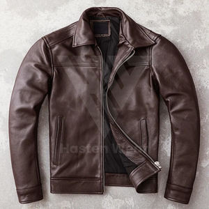 Vestes en cuir de haute qualité pour hommes, couleur unie noire, manches longues, produit en cuir véritable - Product Image 2