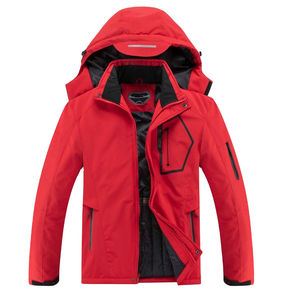 Chaqueta de esquí respetuosa con el medio ambiente, impermeable, transpirable, para exteriores, con cremallera y logotipo personalizado para hombre, venta al por mayor, snowboard, capucha roja, deporte, Invierno Plus - Product Image 1