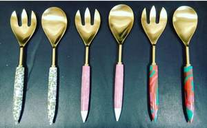 ชุดเสริฟสลัดสแตนเลสขัดเงาพร้อมด้ามจับแตรธรรมชาติชุดช้อนสลัดขนาดใหญ่สำหรับใช้ในครัวเครื่องมือสำหรับสลัด - Product Image 5