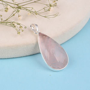 จี้เงินแท้ 925 พร้อมจี้เครื่องประดับและเสน่ห์อัญมณีโรสควอตซ์ธรรมชาติ - Product Image 3