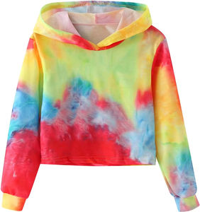 Venta al por mayor de las mujeres Crop Top Tie Dye sudaderas con capucha en alta calidad por encargo OEM transpirable elegante algodón mujeres Tie Dye sudaderas con capucha - Product Image 6