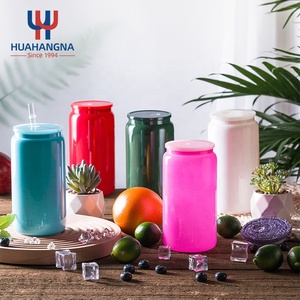 Sublimazione in tinta unita 16oz in vetro con coperchio in plastica e <span class=keywords><strong>supporto</strong></span> in paglia Logo Print <span class=keywords><strong>per</strong></span> <span class=keywords><strong>caffè</strong></span> Soda può tazza di vetro - Product Image 1