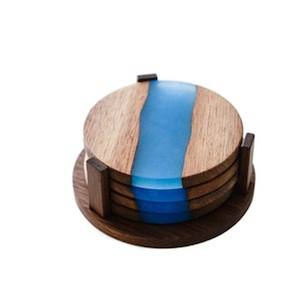 Dessous de verre ronds gravés en bois d'océan en résine personnalisés en gros de mini fabricants de palettes en bois artisanales - Product Image 2