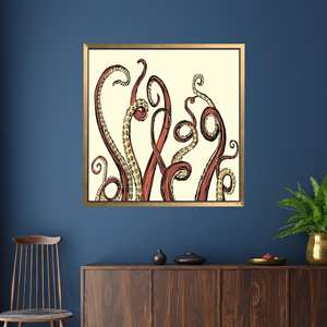Art mural abstrait moderne en forme de pieuvre - Toile imprimée pour la décoration de la maison, encadrée de dorure - Product Image 1