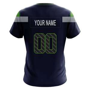 Custom <b>Navy</b> Blue American Football Jersey Personalized Team Name Number V Neck Short Breathable Mesh Anti-Bacterial Sports - Product Image 6